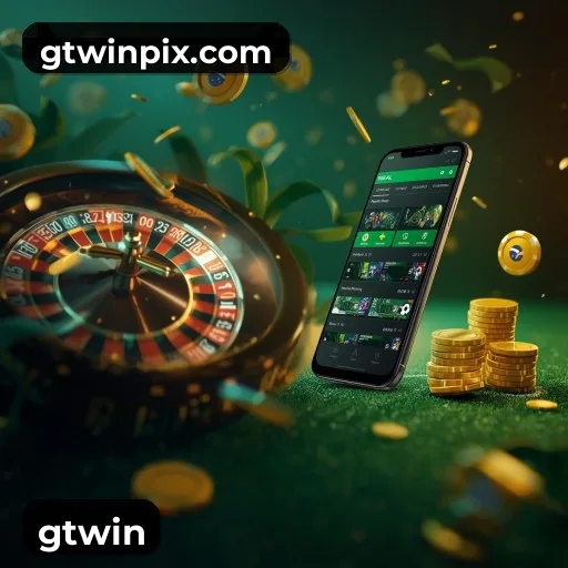 App gtwin para iOS e Android — interface mobile, login biométrico e PIX integrado