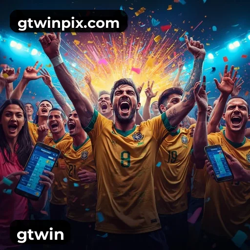 App gtwin para iOS e Android — interface mobile, login biométrico e PIX integrado